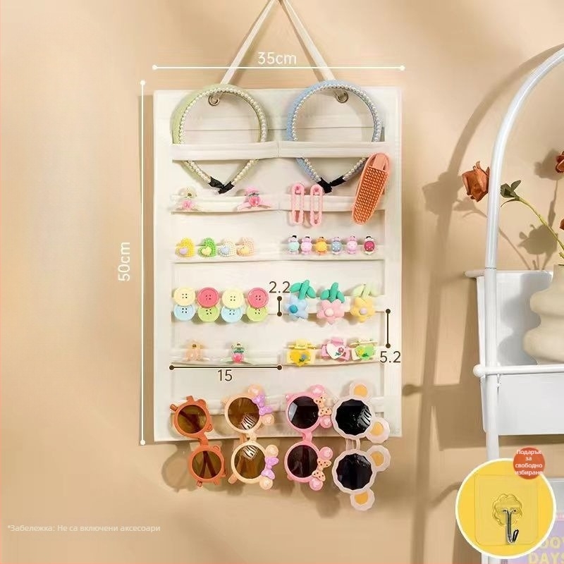 Стенно монтиращ органайзер за фиби за коса, 6 нива, прахозащитен, съхранение за бижута и козметика