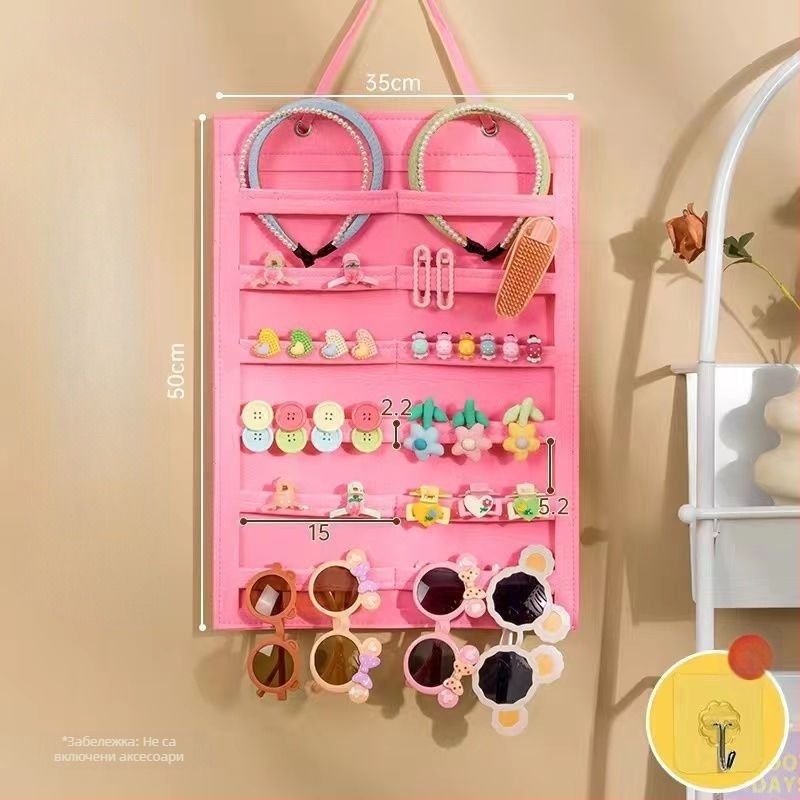 Стенно монтиращ органайзер за фиби за коса, 6 нива, прахозащитен, съхранение за бижута и козметика