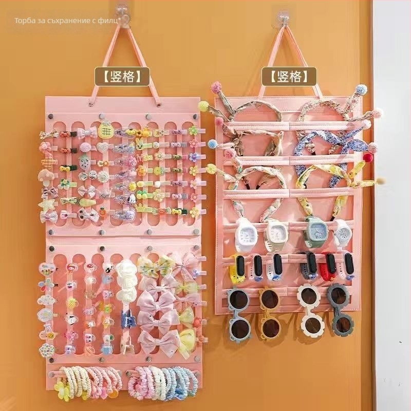 Стенно монтиращ органайзер за фиби за коса, 6 нива, прахозащитен, съхранение за бижута и козметика