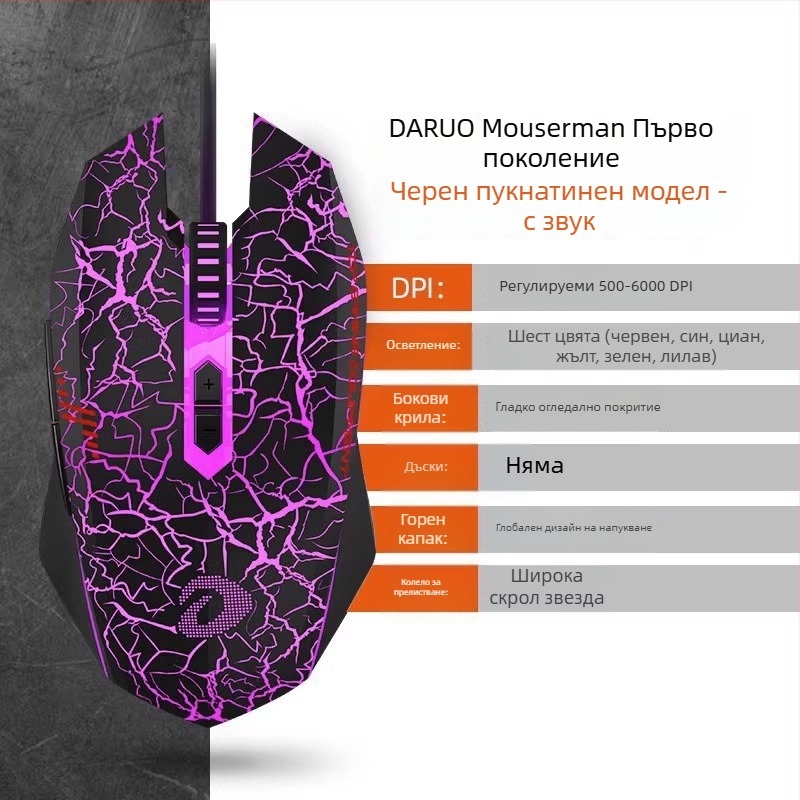 Геймърска жична оптична мишка – 6-степенна DPI настройка, 4000 DPI, 8 бутона, USB, ергономична