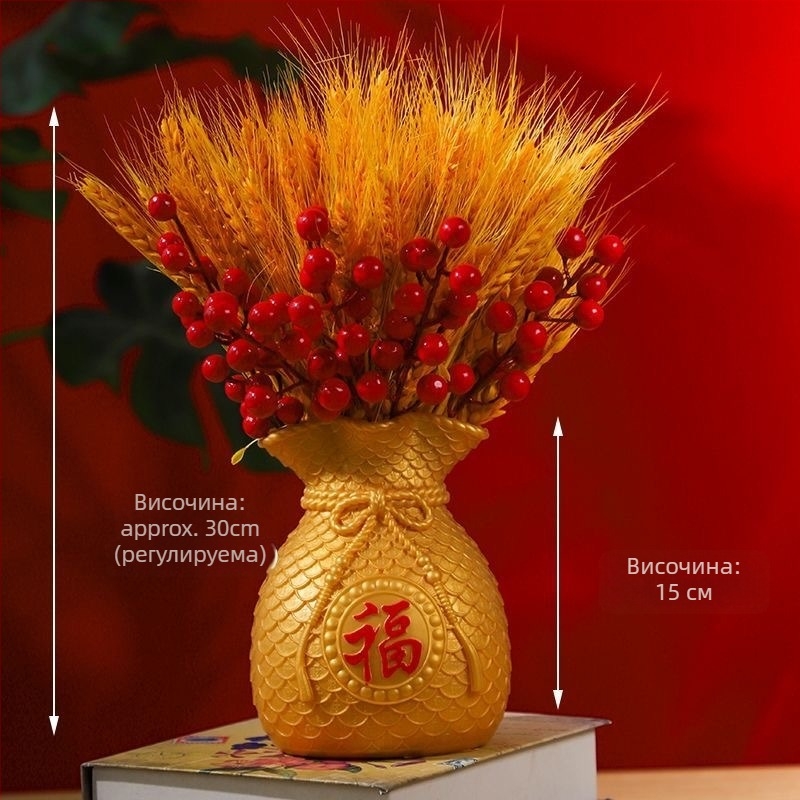 Сухи пшенични клончета букет, боядисани тревисти цветя, опаковка от картон