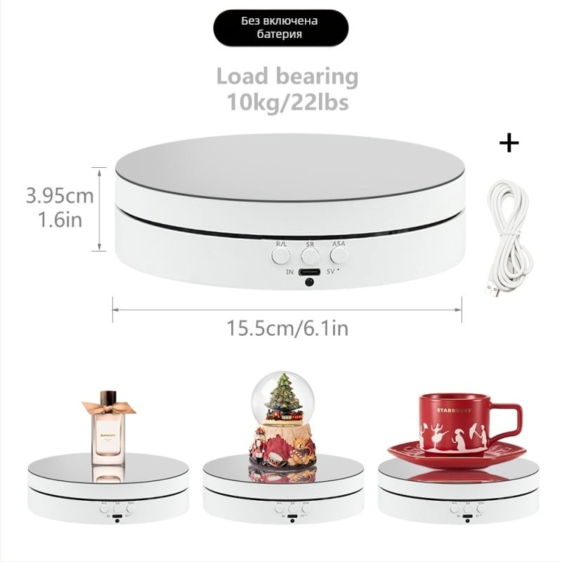 Автоматична въртяща се дисплей-стойка за бижута, с три функции — ABS пластмаса, кръгла, двойно ниво, инжекционно формована