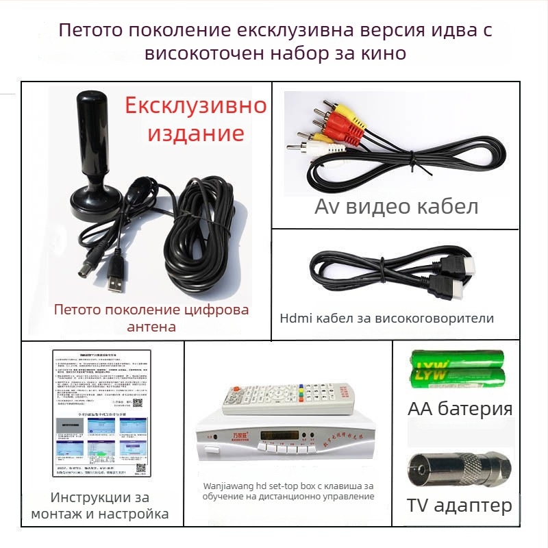 Вътрешен наземен телевизионен приемник — сет топ бокс със чип Wanjiawang, модел 2023; печат на лого: възможен