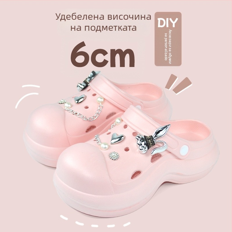 Qi Dashun Crocs-стил Foam EVA сандали за жени, дишащи високи токчета, за плаж и градина, подметка 3.5 cm+