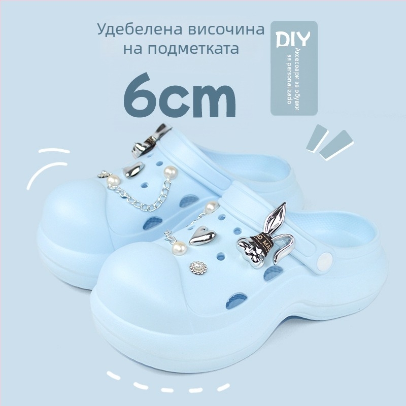 Qi Dashun Crocs-стил Foam EVA сандали за жени, дишащи високи токчета, за плаж и градина, подметка 3.5 cm+