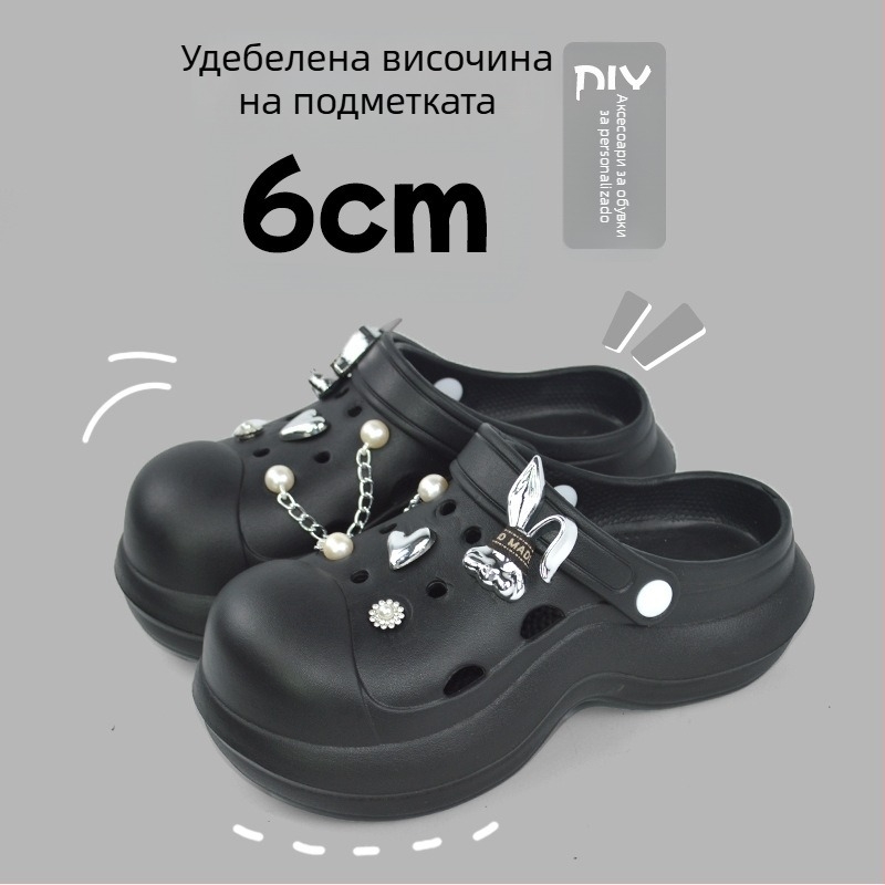 Qi Dashun Crocs-стил Foam EVA сандали за жени, дишащи високи токчета, за плаж и градина, подметка 3.5 cm+