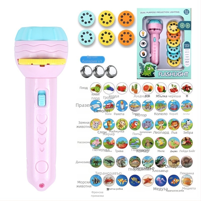 Проекционна светлинна играчка за ранно образование с разпознаване на форми и учене на цифри; пластмасова конструкция.