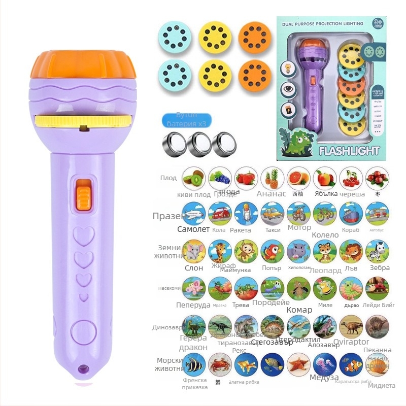 Проекционна светлинна играчка за ранно образование с разпознаване на форми и учене на цифри; пластмасова конструкция.