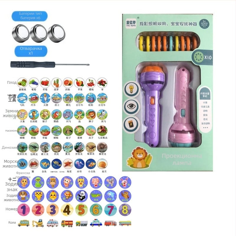 Проекционна светлинна играчка за ранно образование с разпознаване на форми и учене на цифри; пластмасова конструкция.