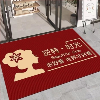 Входен килим за салони за красота и маникюр – кристален велур, печатен дизайн, квадратна форма, персонализиран, текст/геометричен мотив