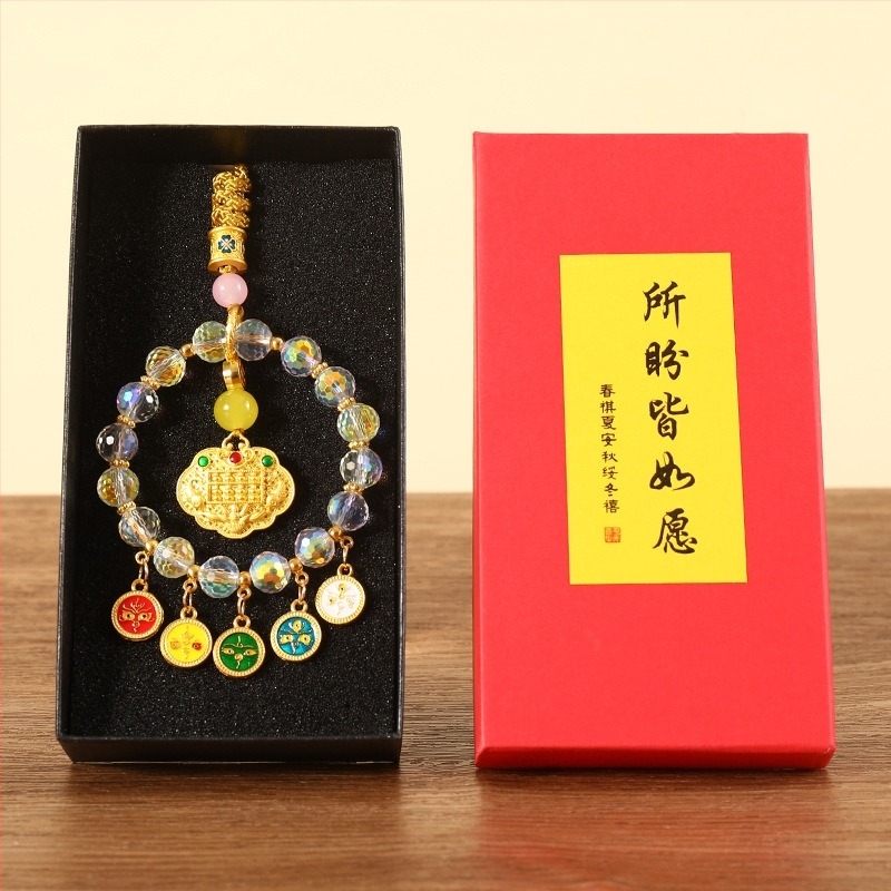 Автомобилна украса: пет богове на богатството и абакус, кристален материал, традиционен китайски стил, марка Blue kuang, интериорна декорация