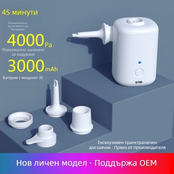 Портативна въздушна помпа за открито – двойно предназначение, USB захранване, за надуваеми изделия (легла/матраци, каяк, плувни рингове) – 12V, 70 л/мин, <=80W, 0.148 кг