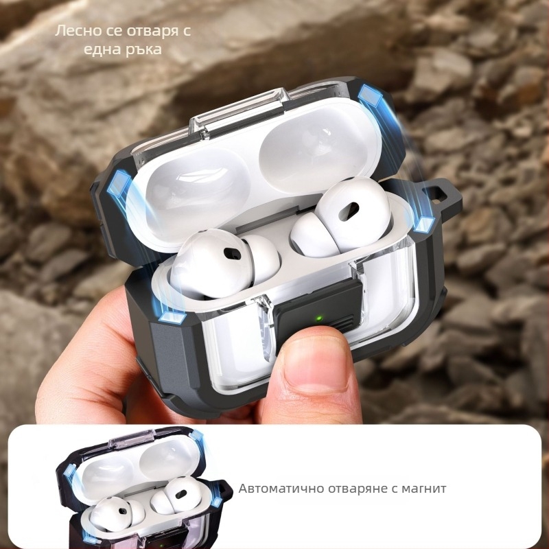 Калъф за AirPods Pro 3/2/4 поколения — TPU+PC, прозрачен дизайн, антипадане
