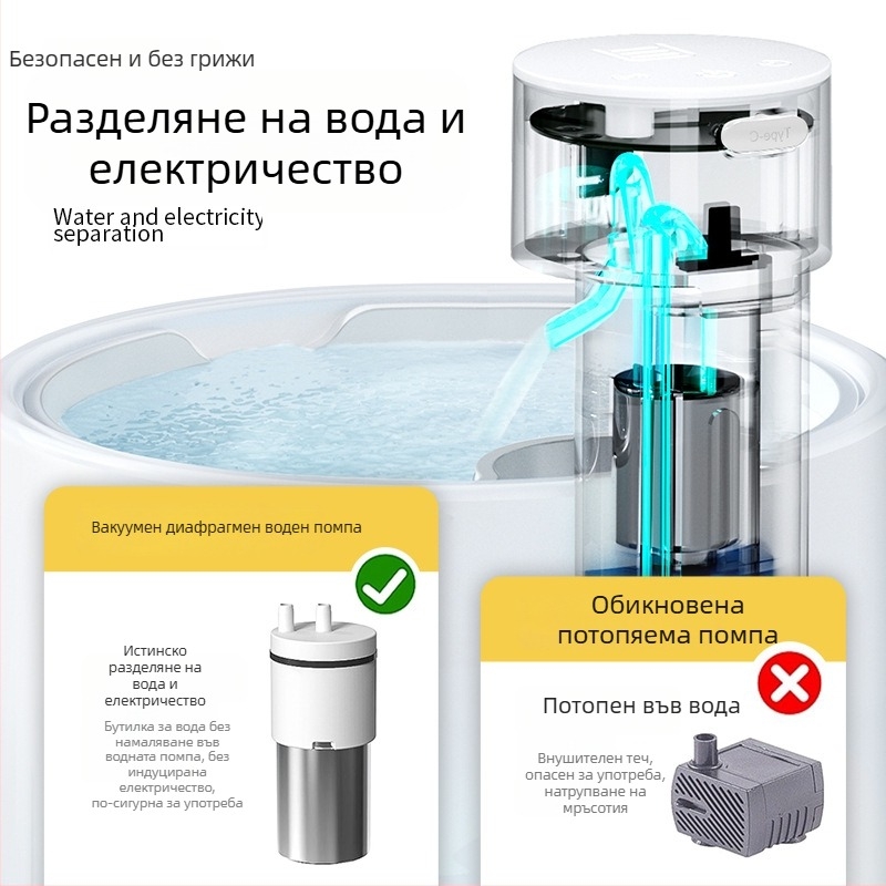Автоматичен диспенсер за вода за домашни любимци, керамичен резервоар, безжичен презареждащ модел, разглобяем дизайн, вода с постоянна температура, подходящ за котки и кучета