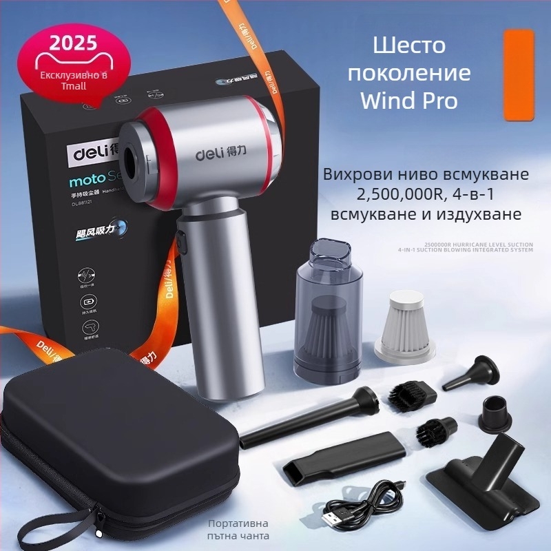 Ръчна прахосмукачка за кола и дом, безжична, презареждаща, 7.4V 120W, 4000Pa