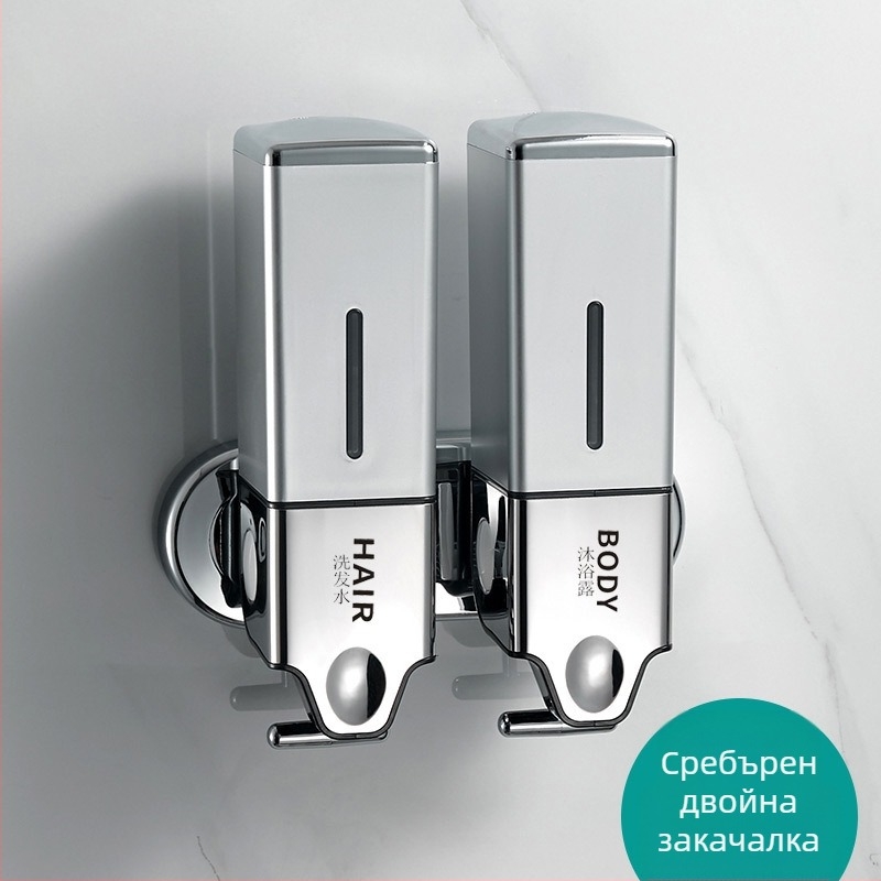 Стенно дозатор за сапун за баня и кухня – пластмасов, хромирано покритие, ръчно натискане, марка Hannai, тегло 0,643 кг