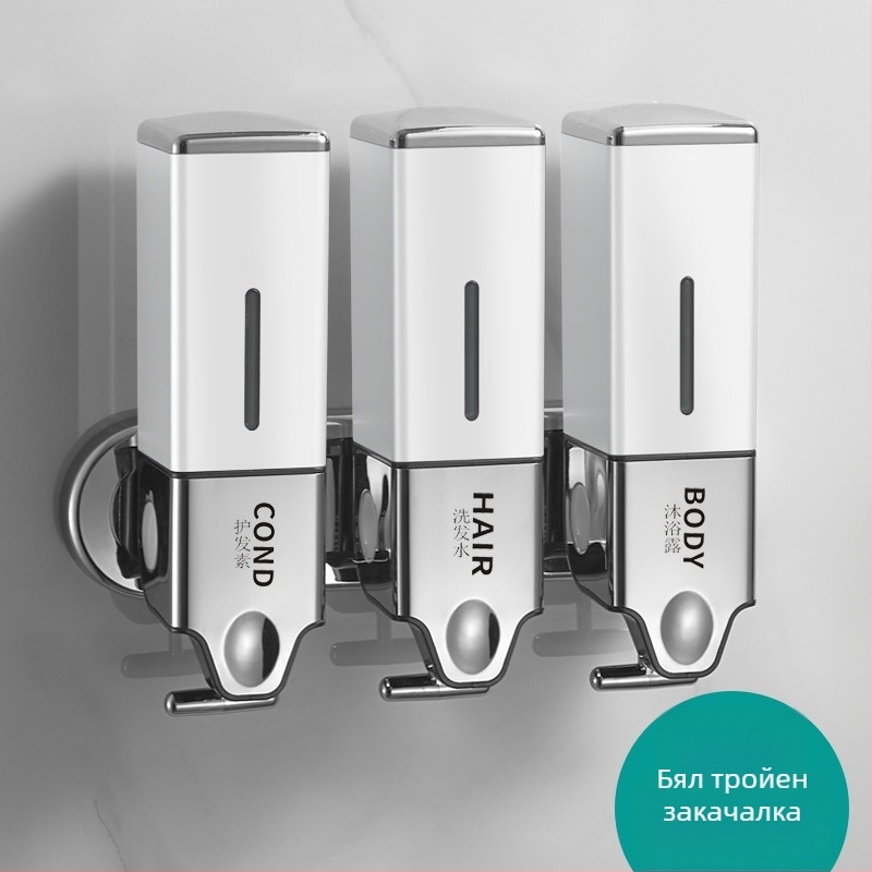 Стенно дозатор за сапун за баня и кухня – пластмасов, хромирано покритие, ръчно натискане, марка Hannai, тегло 0,643 кг