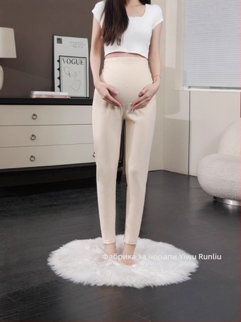 Бременни термални клинове с висока талия, Derong двустранно кадифено покритие, абдоминална опора, 90–95% полиестер, висока еластичност, тънък материал, Зима 2024