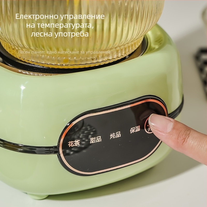 Boslin Умен здравословен чайник с стъклен корпус, капацитет 1 л, 500 W, 220 V, електронен термостат с тъч контрол