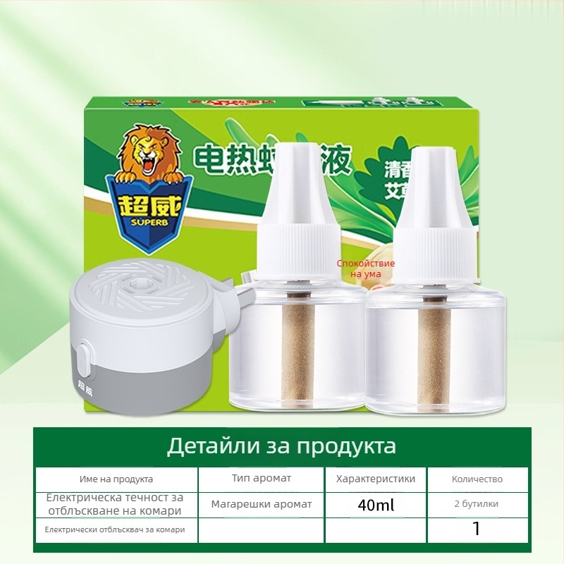 Електрически разтвор за отблъскване на комари – Mugwort аромат, лека формула, една бутилка, 24 броя в кутия, регистрационен номер за пестициди Wp20120071.