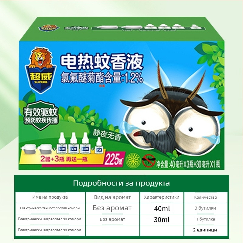 Електрически разтвор за отблъскване на комари – Mugwort аромат, лека формула, една бутилка, 24 броя в кутия, регистрационен номер за пестициди Wp20120071.