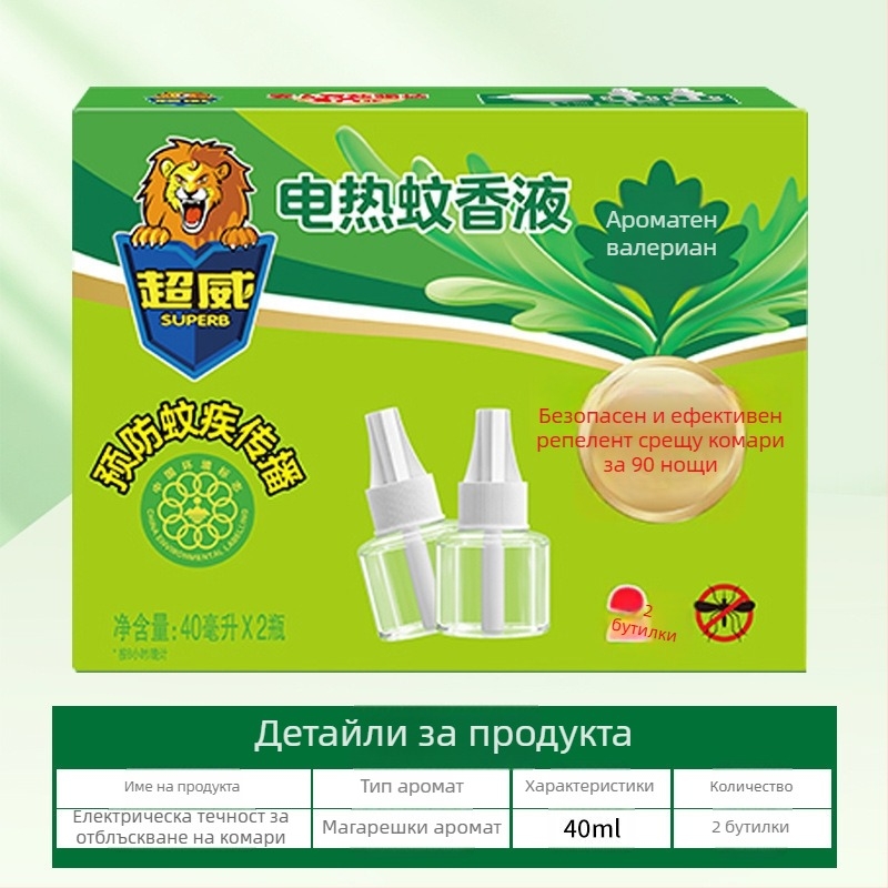 Електрически разтвор за отблъскване на комари – Mugwort аромат, лека формула, една бутилка, 24 броя в кутия, регистрационен номер за пестициди Wp20120071.