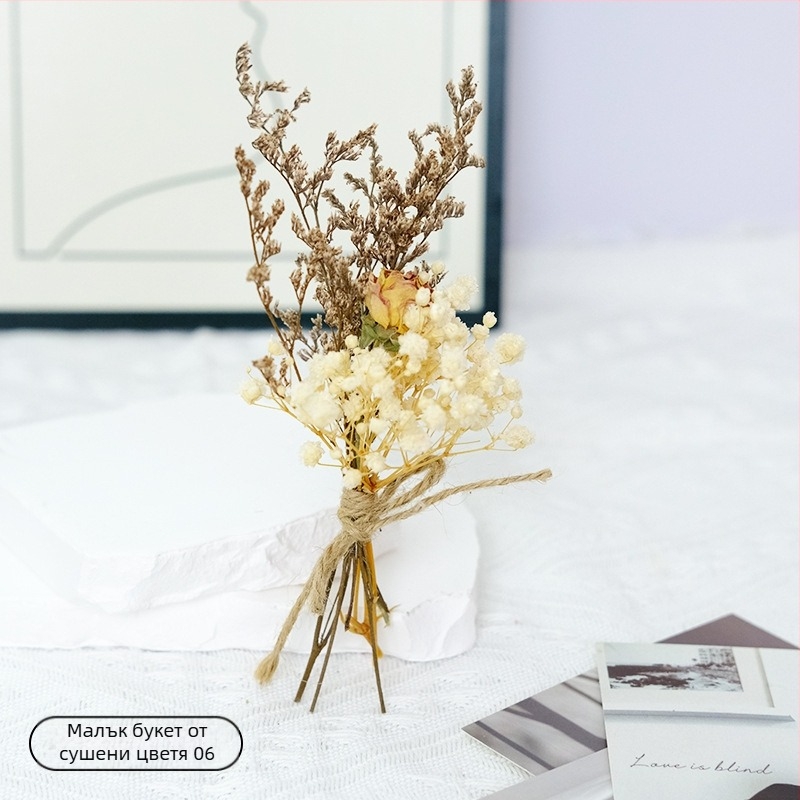 Мини букет от изсушени цветя за сватбена декорация, ръчна изработка, разновидности Роза и Starry Sky