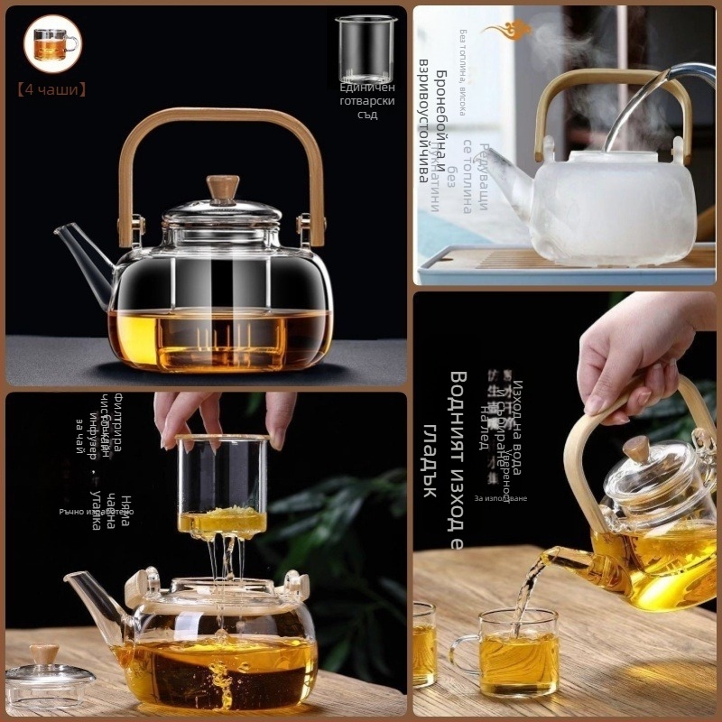 Стъклен чайник за варене на чай, с висока устойчивост на високи температури, капацитет 4 л и повече, 380 V / 1000 W, компютърно управление