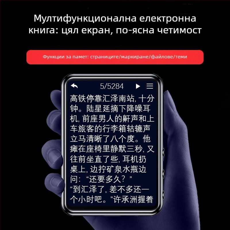 MP4 MP3 музикален плеър с тъчскрийн и Bluetooth — ултра тънък, за четене на романи