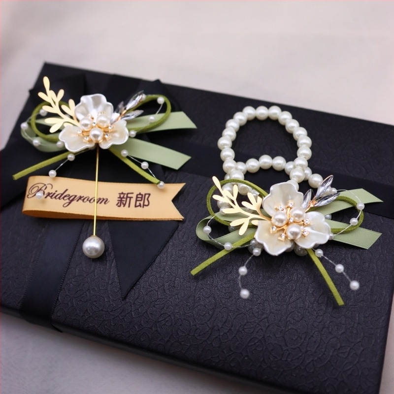 Сватбена бутониера и китка за ръка, ръчно изработено, лента, японски стил, 1 бр.