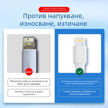 Силиконова защита за кабел за данни – Всичко включено, модел 413; съвместима с кабели на Apple, Huawei, Xiaomi и Vivo; защита срещу счупване и износ на метал.