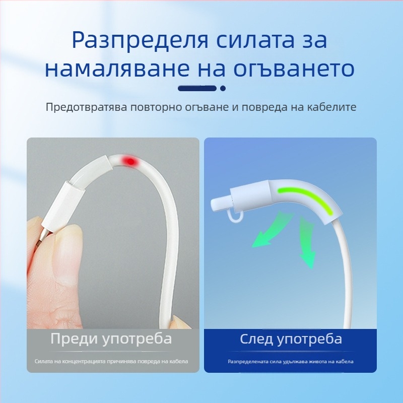 Силиконова защита за кабел за данни – Всичко включено, модел 413; съвместима с кабели на Apple, Huawei, Xiaomi и Vivo; защита срещу счупване и износ на метал.