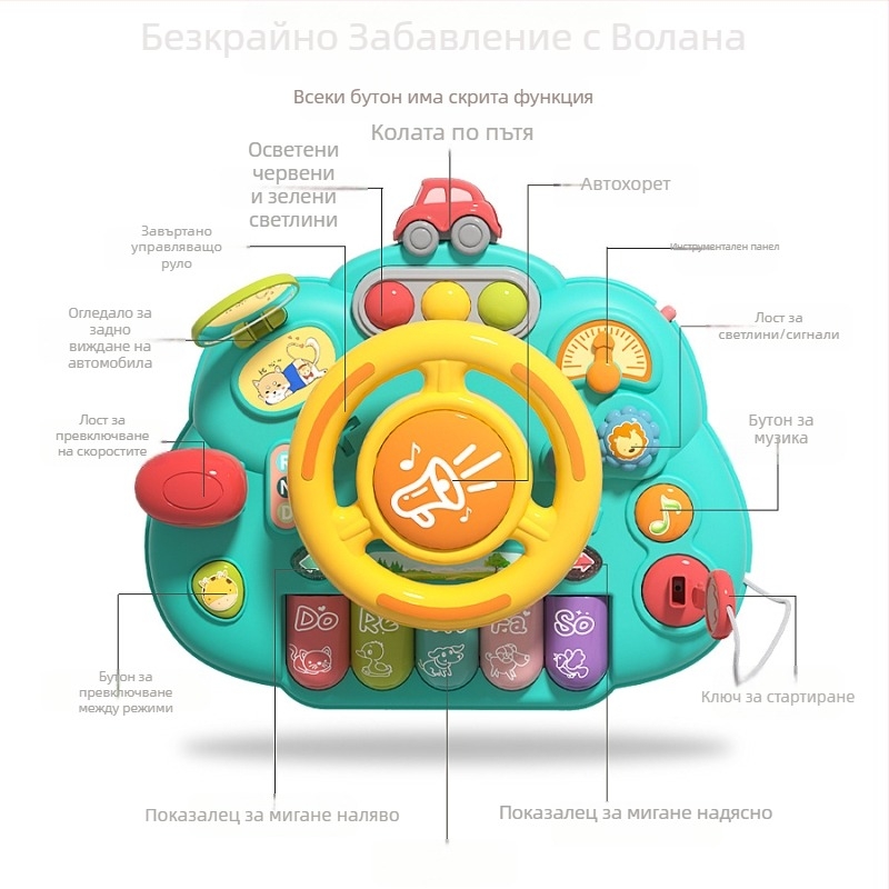 Мултифункционална маса със волан за ранно образование — пластмасова играчка, захранвана с батерии, музика и звуци, за деца 0–3 години