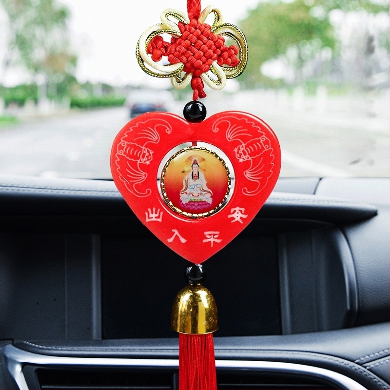 Автомобилна висулка с китайски възел, мотив Мао и Гуаньин, смола, традиционен китайски стил, интериорен декор
