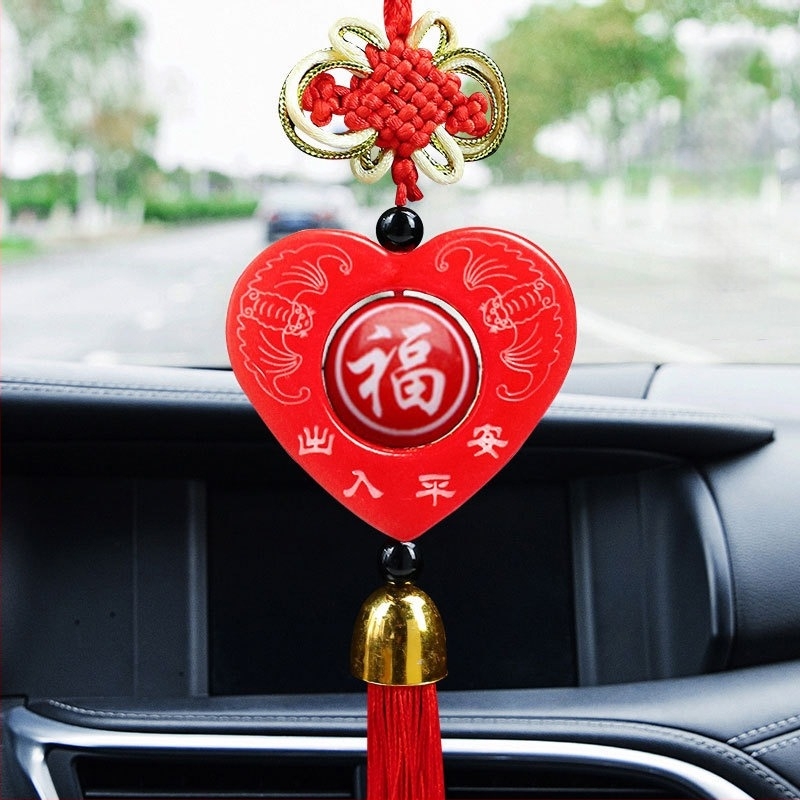 Автомобилна висулка с китайски възел, мотив Мао и Гуаньин, смола, традиционен китайски стил, интериорен декор