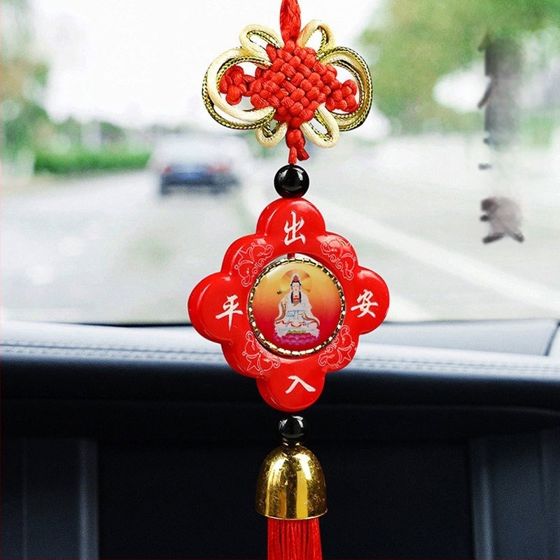 Автомобилна висулка с китайски възел, мотив Мао и Гуаньин, смола, традиционен китайски стил, интериорен декор