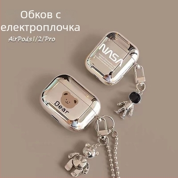 Кейс за AirPods Pro – мечешка тема, рисуван дизайн, TPU корпус с електроплатина, персонализиран карикатурен стил