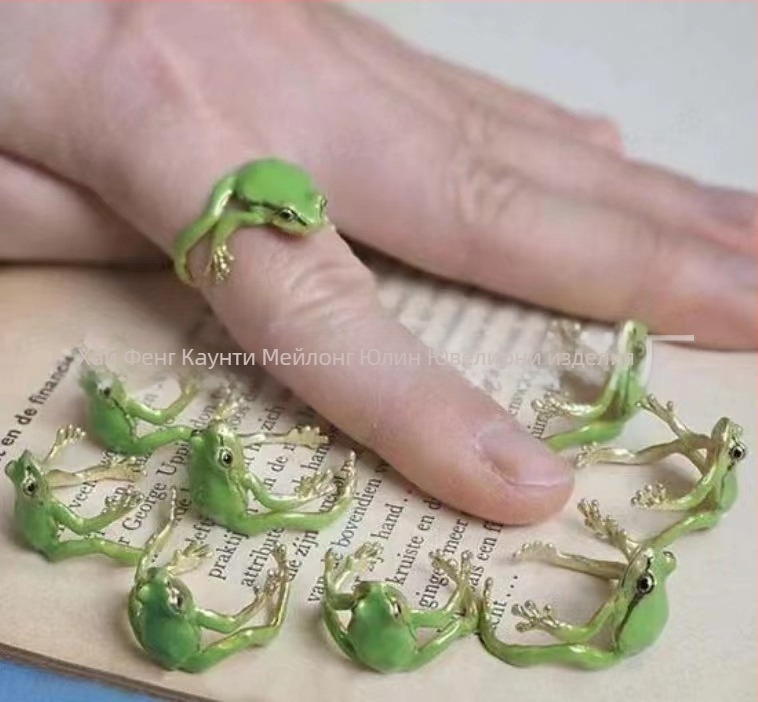 Ушни клипове с жаби мотиви – медна сплав, карикатурен стил, ефект капещо масло, лято 2024