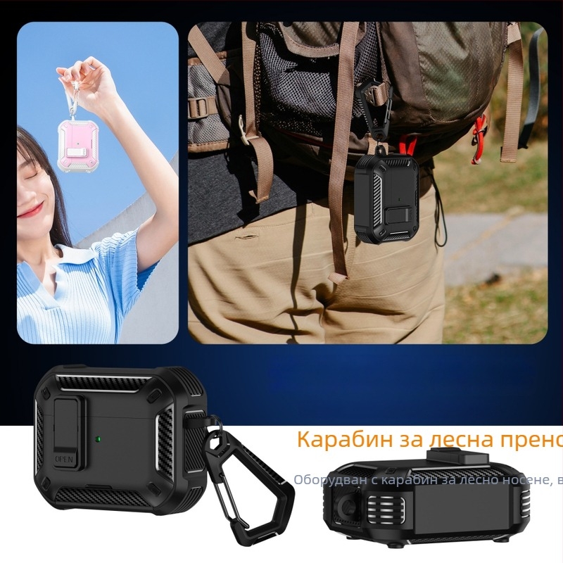 Калъф за AirPods Pro – мултифункционален, преносим, съвместим с Apple (TPU + PC, Type f)