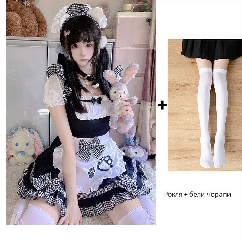 Косплей рокля за прислужница със сладък котешки стил за аниме игри (Състав на тъканта: памук-смес; Основна материя: полиестер; Сезон: пролет 2025; Марка: Yi Xiaoyi)