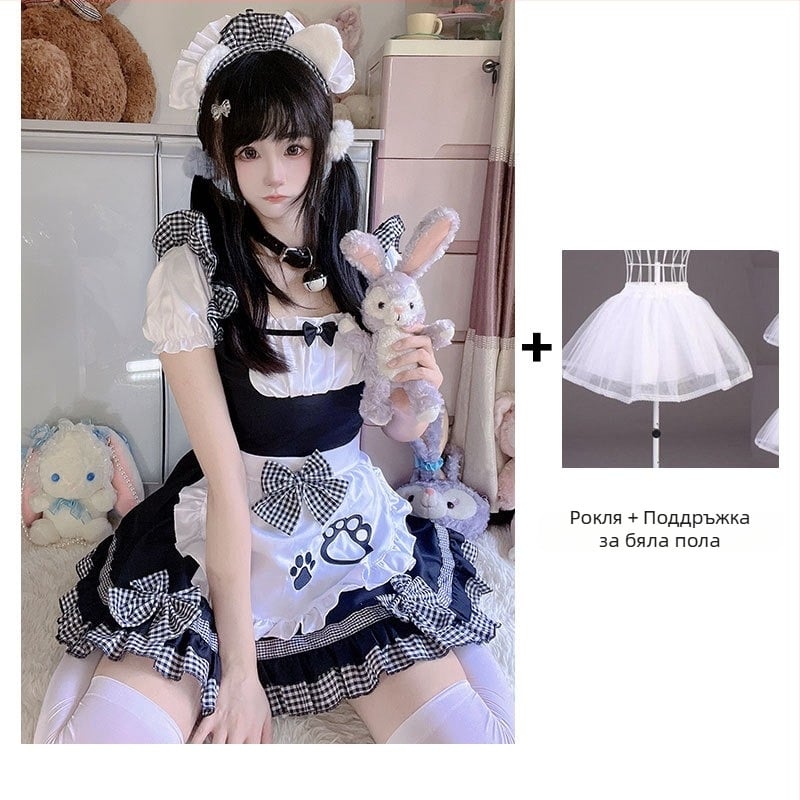 Косплей рокля за прислужница със сладък котешки стил за аниме игри (Състав на тъканта: памук-смес; Основна материя: полиестер; Сезон: пролет 2025; Марка: Yi Xiaoyi)