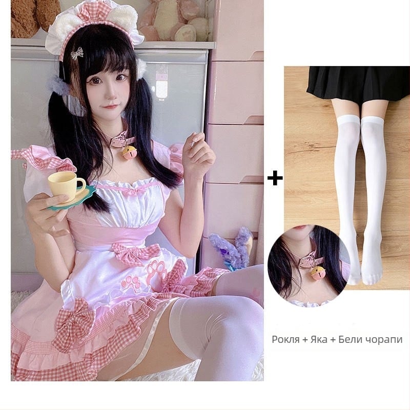 Косплей рокля за прислужница със сладък котешки стил за аниме игри (Състав на тъканта: памук-смес; Основна материя: полиестер; Сезон: пролет 2025; Марка: Yi Xiaoyi)