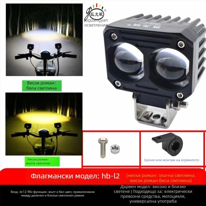 LED фар за електрически мотоциклет - външен монтаж, 25W, 12-80V, LED източник, модел JGY-HBL2, водоустойчив