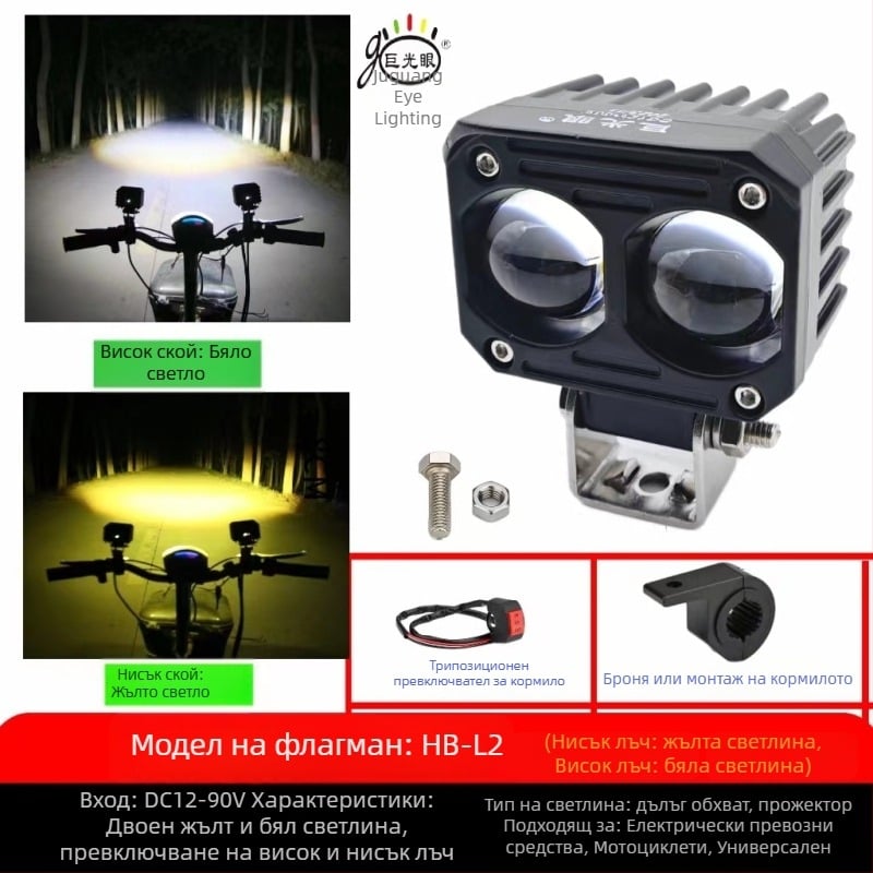 LED фар за електрически мотоциклет - външен монтаж, 25W, 12-80V, LED източник, модел JGY-HBL2, водоустойчив