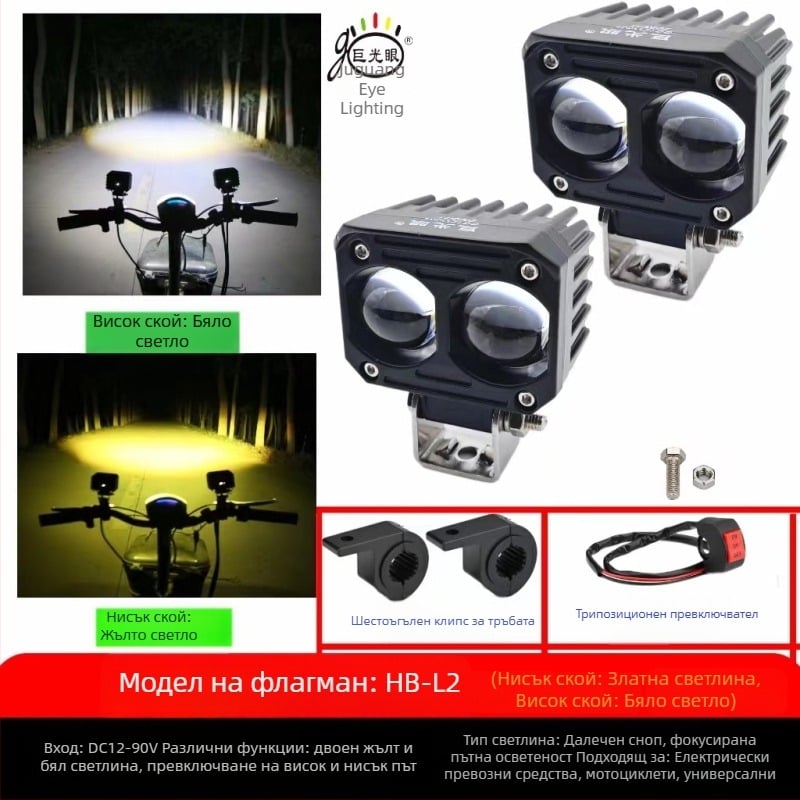 LED фар за електрически мотоциклет - външен монтаж, 25W, 12-80V, LED източник, модел JGY-HBL2, водоустойчив