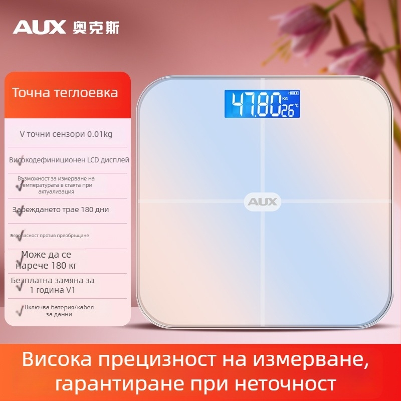 Aux електронна везна за телесни мазнини, LCD дисплей, сензорен режим, тегло 0.2–180 кг, закалено стъкло, модел ATZ-30D4C112