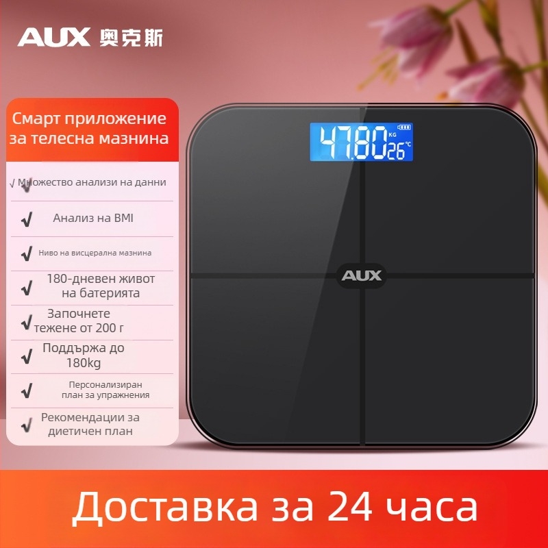 Aux електронна везна за телесни мазнини, LCD дисплей, сензорен режим, тегло 0.2–180 кг, закалено стъкло, модел ATZ-30D4C112