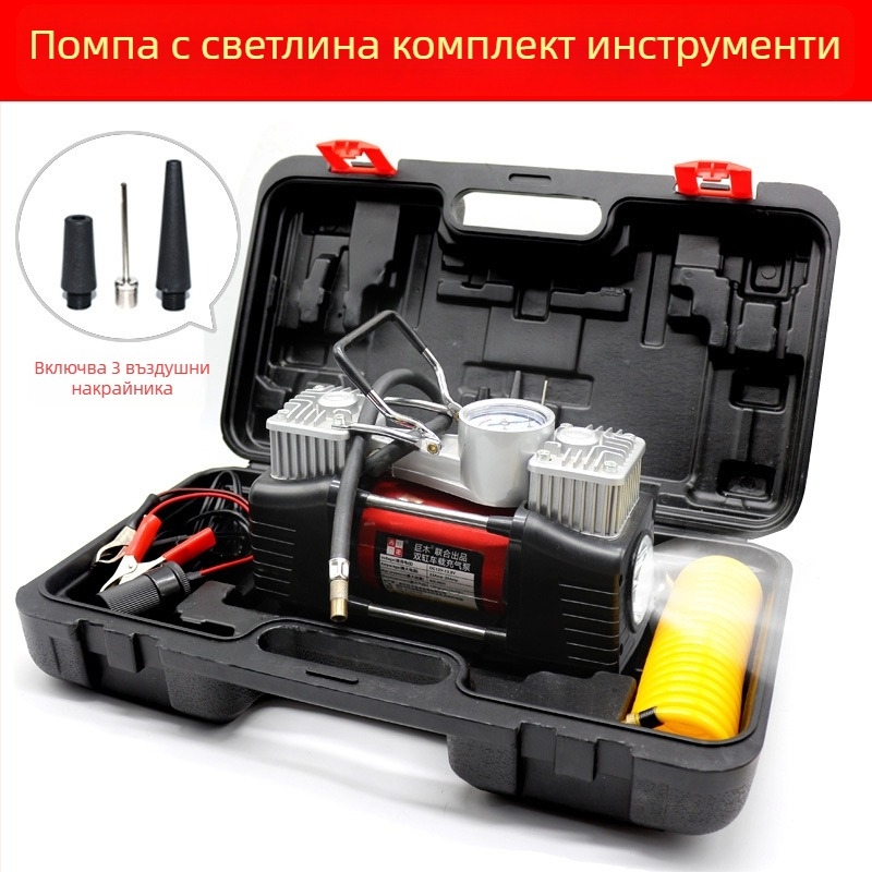 Двуцилиндрова 12V автомобилна въздушна помпа със цифров дисплей, 280W, 70 л/мин, 3м кабел