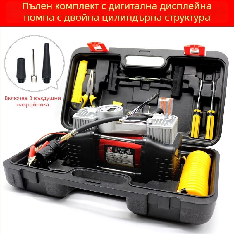 Двуцилиндрова 12V автомобилна въздушна помпа със цифров дисплей, 280W, 70 л/мин, 3м кабел