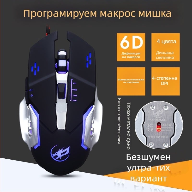 Fire Wolf USB механична гейм клавиатура и мишка комплект, жичен, макро програмиране, 3200 DPI, ергономичен и водоустойчив, 1.8 m кабел